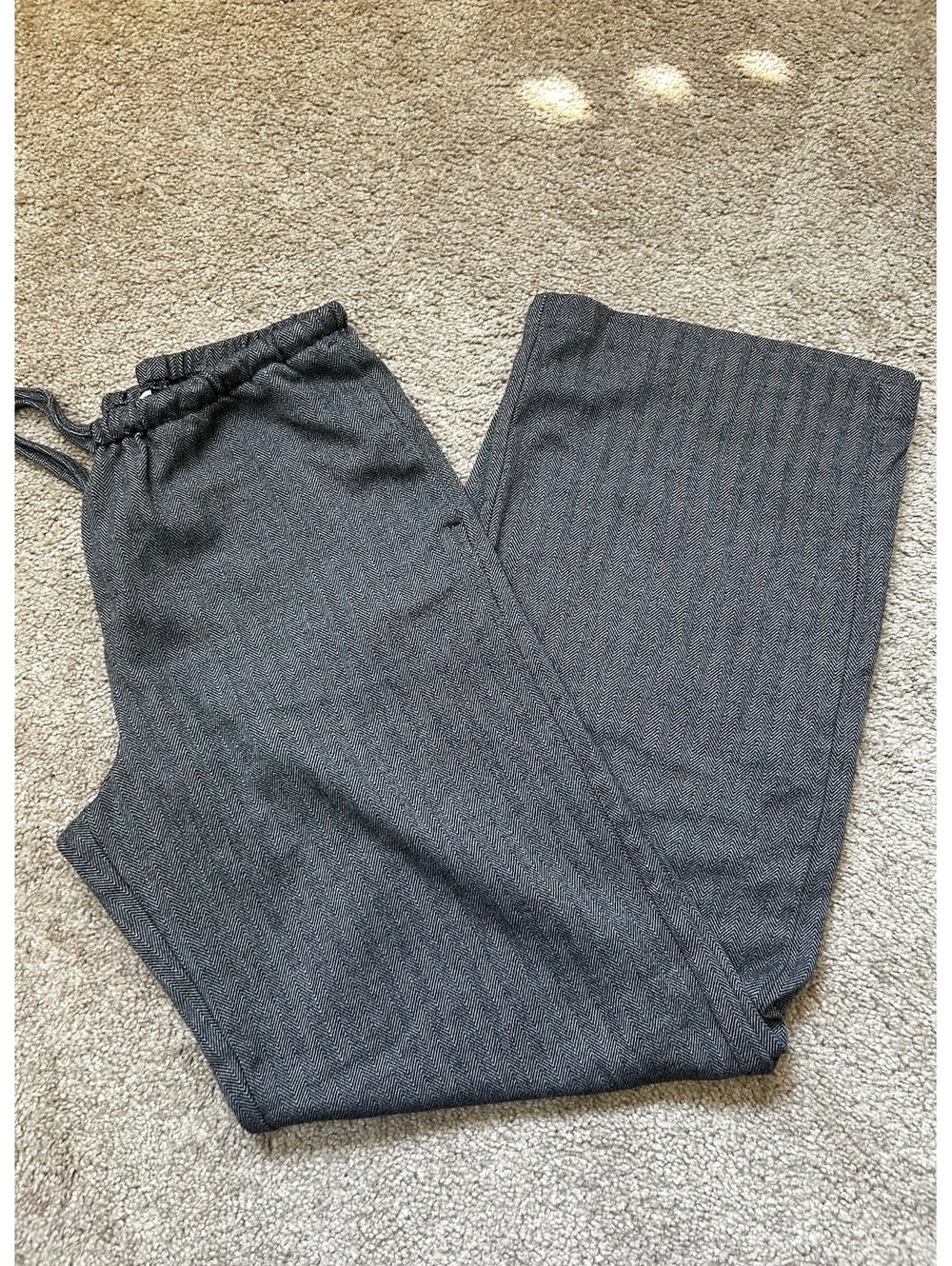 Divided Women's Gray Herringbone Trousers with Elastic Waistband and Drawstring,